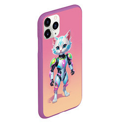 Чехол iPhone 11 Pro матовый Funny kitten - cyberpunk, цвет: 3D-фиолетовый — фото 2