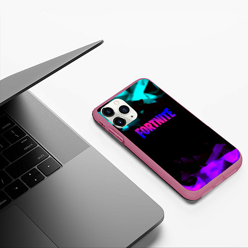 Чехол iPhone 11 Pro матовый Fortnite neon geometry / 3D-Малиновый – фото 3