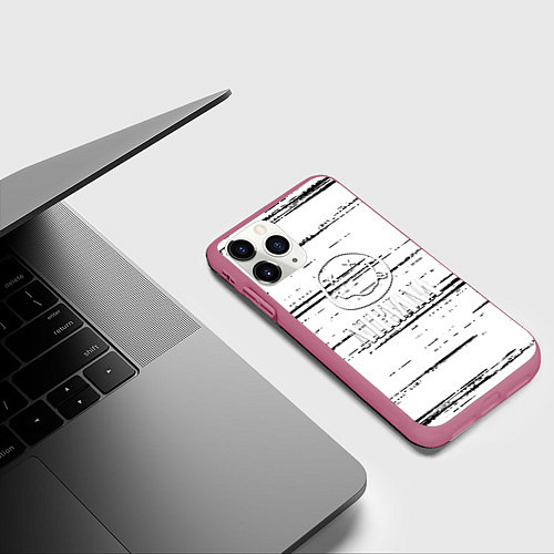 Чехол iPhone 11 Pro матовый Nirvana штрихи чёрные / 3D-Малиновый – фото 3