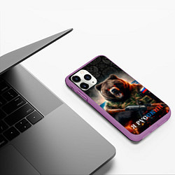 Чехол iPhone 11 Pro матовый Русский солдат медведь, цвет: 3D-фиолетовый — фото 2