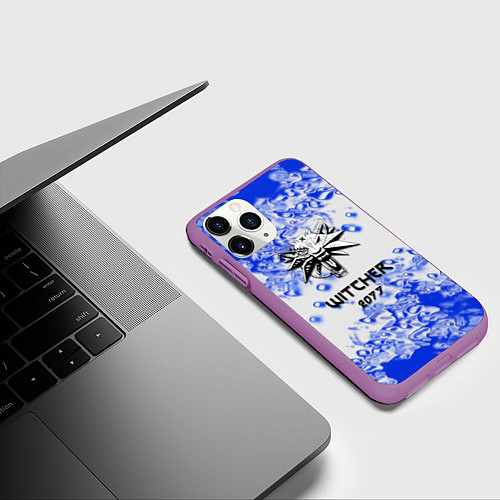 Чехол iPhone 11 Pro матовый Ведьмак 2077 краски голубые / 3D-Фиолетовый – фото 3
