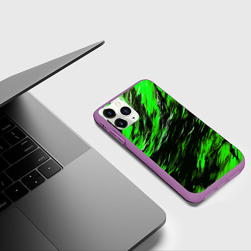 Чехол iPhone 11 Pro матовый Чёрная и зелёная буря / 3D-Фиолетовый – фото 3