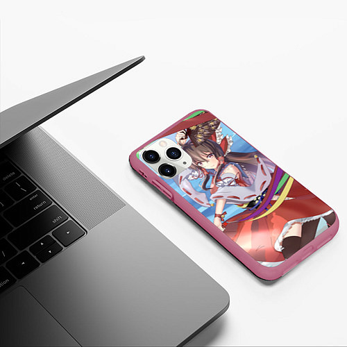 Чехол iPhone 11 Pro матовый Touhou Project Рейму улыбка / 3D-Малиновый – фото 3