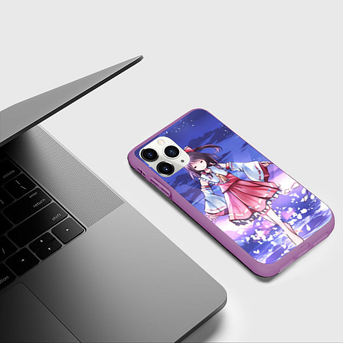 Чехол iPhone 11 Pro матовый Touhou Project Рейму улыбка / 3D-Фиолетовый – фото 3