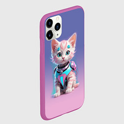 Чехол iPhone 11 Pro матовый Милый котёнок - киберпанк милашка, цвет: 3D-фиолетовый — фото 2