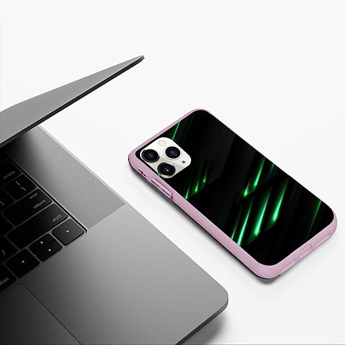 Чехол iPhone 11 Pro матовый Спортивный черно-зеленый стиль / 3D-Розовый – фото 3