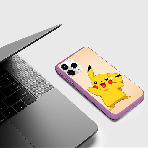 Чехол iPhone 11 Pro матовый Пикачу на бежевом фоне / 3D-Фиолетовый – фото 3