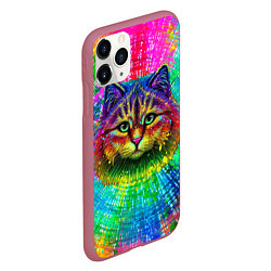 Чехол iPhone 11 Pro матовый Цветной кот, цвет: 3D-малиновый — фото 2