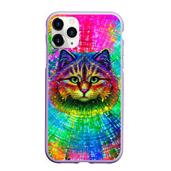 Чехол iPhone 11 Pro матовый Цветной кот, цвет: 3D-светло-сиреневый