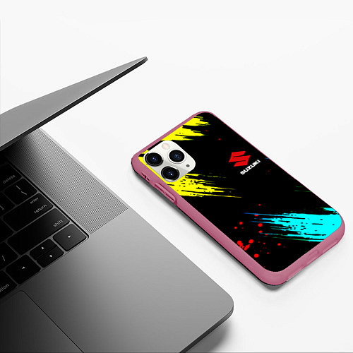 Чехол iPhone 11 Pro матовый Suzuki краски абстрактные / 3D-Малиновый – фото 3