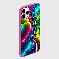 Чехол iPhone 11 Pro матовый Трещина - неон, цвет: 3D-фиолетовый — фото 2