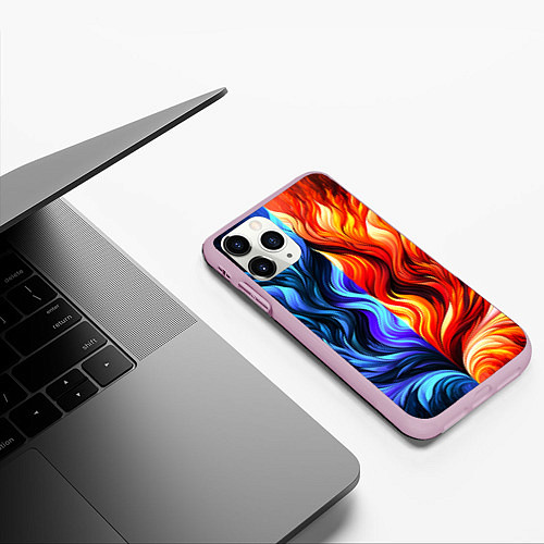 Чехол iPhone 11 Pro матовый Два огня / 3D-Розовый – фото 3