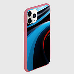 Чехол iPhone 11 Pro матовый Черные и синии волны спортивный стиль, цвет: 3D-малиновый — фото 2