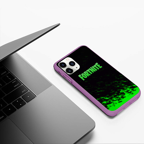 Чехол iPhone 11 Pro матовый Fortnite краски зелёные / 3D-Фиолетовый – фото 3