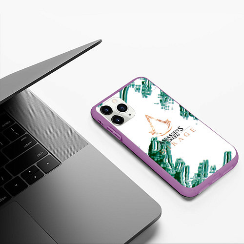 Чехол iPhone 11 Pro матовый Assasins creed mirage game pattern / 3D-Фиолетовый – фото 3