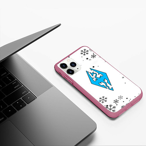 Чехол iPhone 11 Pro матовый Skyrim logo winter / 3D-Малиновый – фото 3