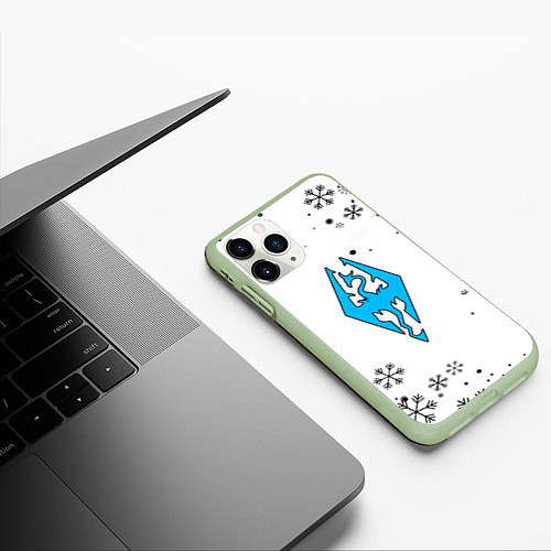 Чехол iPhone 11 Pro матовый Skyrim logo winter / 3D-Салатовый – фото 3