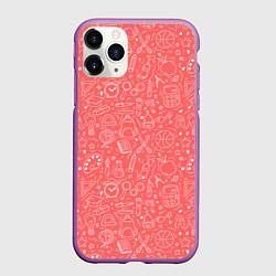 Чехол iPhone 11 Pro матовый Школьный розовый паттерн, цвет: 3D-фиолетовый