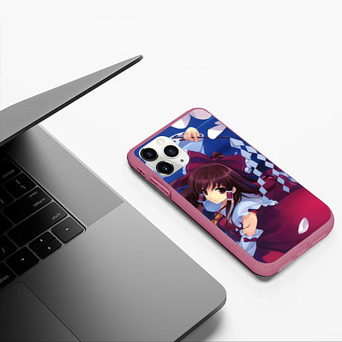 Чехол iPhone 11 Pro матовый Touhou Project Рейму милая / 3D-Малиновый – фото 3