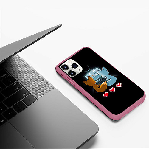Чехол iPhone 11 Pro матовый Лисья геймерская любовь / 3D-Малиновый – фото 3