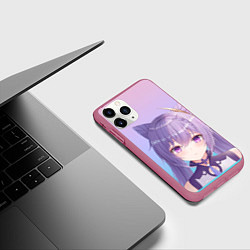 Чехол iPhone 11 Pro матовый Аниме девочка с сиреневыми волосами с ушками, цвет: 3D-малиновый — фото 2