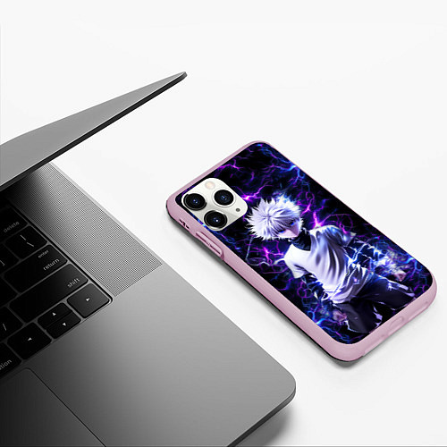 Чехол iPhone 11 Pro матовый Киллуа Золдик и неоновые молнии / 3D-Розовый – фото 3