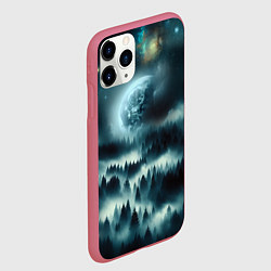 Чехол iPhone 11 Pro матовый Луна и туман в лесу, цвет: 3D-малиновый — фото 2
