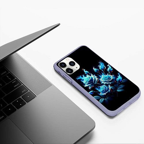 Чехол iPhone 11 Pro матовый Розы в голубом огне / 3D-Светло-сиреневый – фото 3