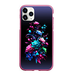 Чехол iPhone 11 Pro матовый Цветы - нейросеть, цвет: 3D-малиновый