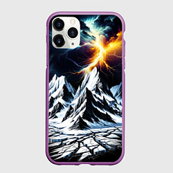 Чехол iPhone 11 Pro матовый Молнии и горы, цвет: 3D-фиолетовый