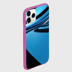 Чехол iPhone 11 Pro матовый Черная и синяя абстракция в виде волн, цвет: 3D-фиолетовый — фото 2