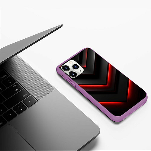 Чехол iPhone 11 Pro матовый Красное свечение на черном / 3D-Фиолетовый – фото 3