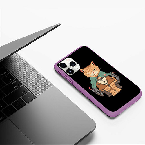Чехол iPhone 11 Pro матовый Anime cat / 3D-Фиолетовый – фото 3