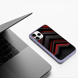 Чехол iPhone 11 Pro матовый Красные яркие неоновые полосы на черной абстракции, цвет: 3D-светло-сиреневый — фото 2