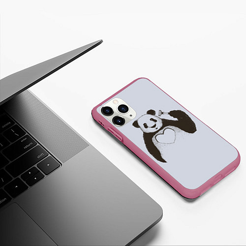 Чехол iPhone 11 Pro матовый Panda love art / 3D-Малиновый – фото 3