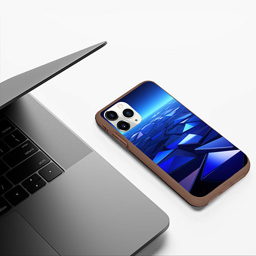 Чехол iPhone 11 Pro матовый Синие объемные блестящие плиты / 3D-Коричневый – фото 3