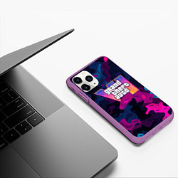 Чехол iPhone 11 Pro матовый Gta лого синий и фиолетовый камуфляж, цвет: 3D-фиолетовый — фото 2
