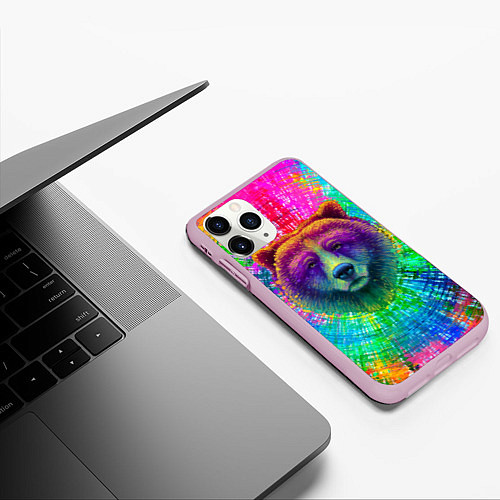 Чехол iPhone 11 Pro матовый Цветной медведь / 3D-Розовый – фото 3