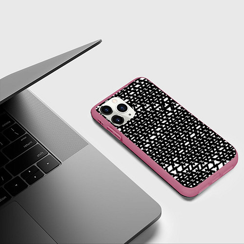 Чехол iPhone 11 Pro матовый Геометрические фигуры белые / 3D-Малиновый – фото 3