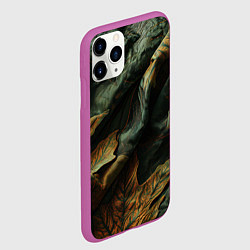 Чехол iPhone 11 Pro матовый Реалистичный охотничий камуфляж из ткани и листьев, цвет: 3D-фиолетовый — фото 2