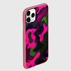 Чехол iPhone 11 Pro матовый Яркий неоновый камуфляж фиолетовый и зеленый, цвет: 3D-малиновый — фото 2