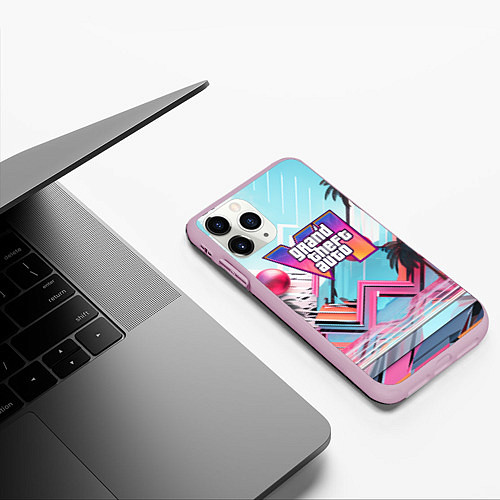 Чехол iPhone 11 Pro матовый Gta 6 логотип в стиле vice city / 3D-Розовый – фото 3