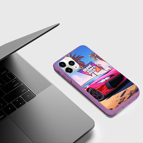 Чехол iPhone 11 Pro матовый GTA 6 logo auto style / 3D-Фиолетовый – фото 3