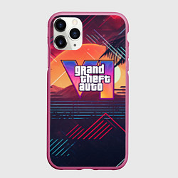 Чехол iPhone 11 Pro матовый GTA 6 logo абстрактный фон, цвет: 3D-малиновый