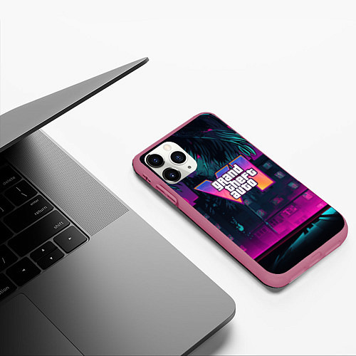 Чехол iPhone 11 Pro матовый GTA 6 logo night Vice city / 3D-Малиновый – фото 3