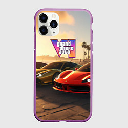 Чехол iPhone 11 Pro матовый ГТА6 автопарк, цвет: 3D-фиолетовый