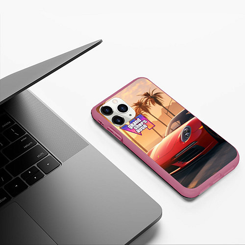 Чехол iPhone 11 Pro матовый GTA 6 logo auto style / 3D-Малиновый – фото 3