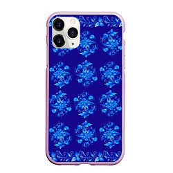 Чехол iPhone 11 Pro матовый Узоры гжель на синем фоне, цвет: 3D-розовый