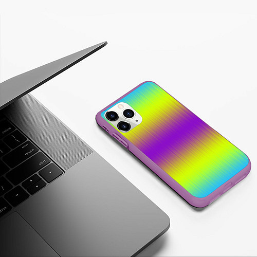 Чехол iPhone 11 Pro матовый Неоновые салатовые и фиолетовые полосы / 3D-Фиолетовый – фото 3