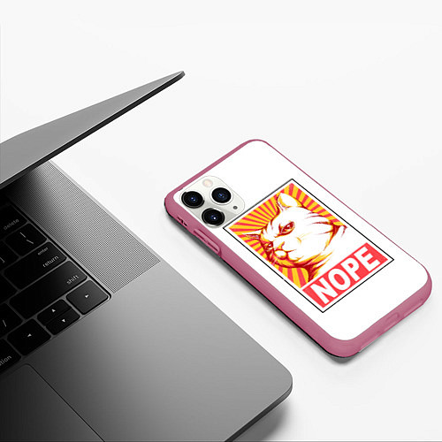 Чехол iPhone 11 Pro матовый Nope - cat / 3D-Малиновый – фото 3